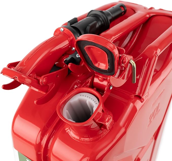 Wavian USA Authentic NATO Jerry Can and Spout System - Rust-Proof, EPA & CARB Compliant, Red, 20 Litre, Wavian 5 Gallon Gas Cans for Gasoline
