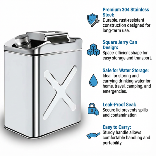 SAFECASTLE 304 Stainless Steel Square Jerry Water / Fuel Storage