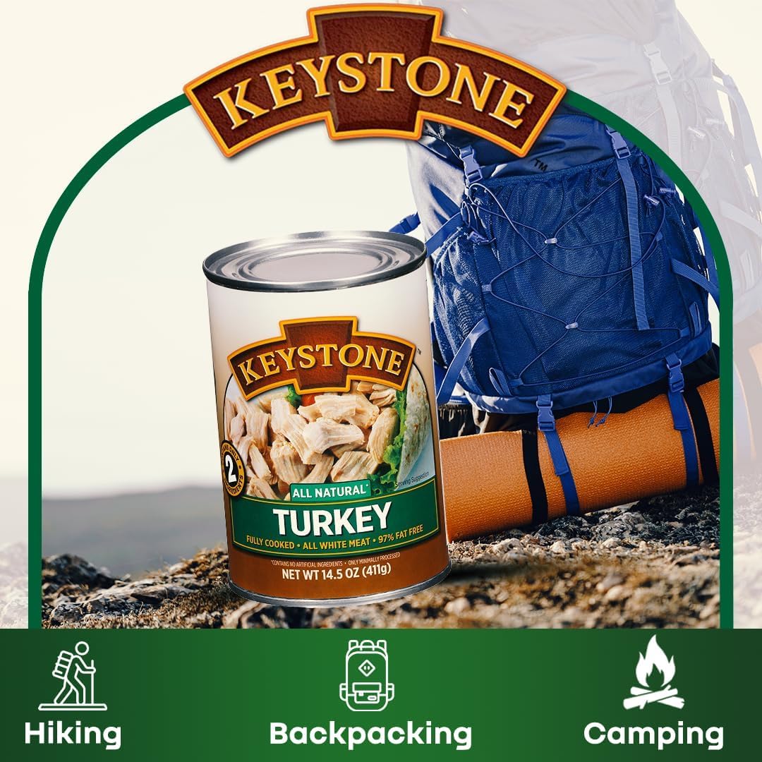 Keystone Meats 24 Cans Variety Pack – All Natural Fully Cooked Canned Meat (6 Beef, 4 Chicken, 4 Turkey, 4 Pork –14.5 oz | 6 Ground Beef –14 oz) – Pantry Staple, Emergency, Camping 5 Years Shelf Life