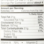 The nutrition facts for Caledonian Kitchen Haggis with Lamb.