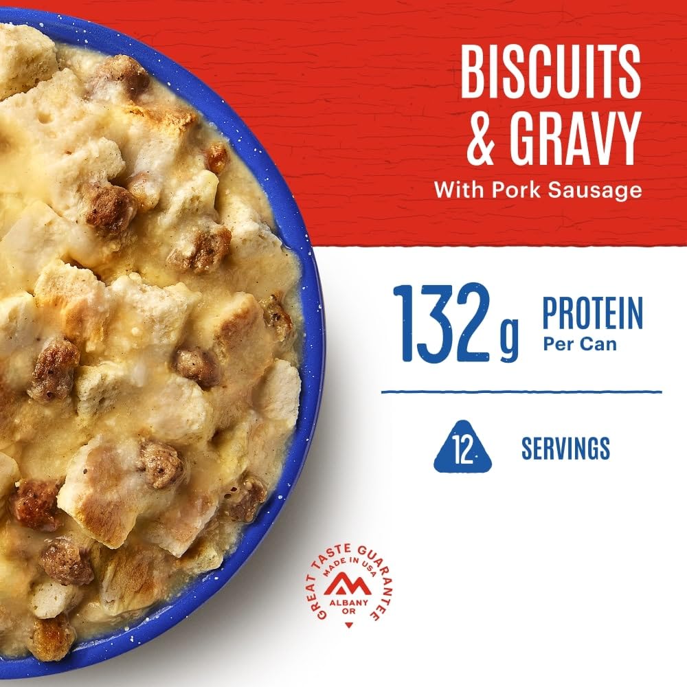 Mountain House Biscuits & Gravy | Freeze-Dried, Ready to Eat | Camping Survival & Emergency Food Storage - 6 Cans Per Case