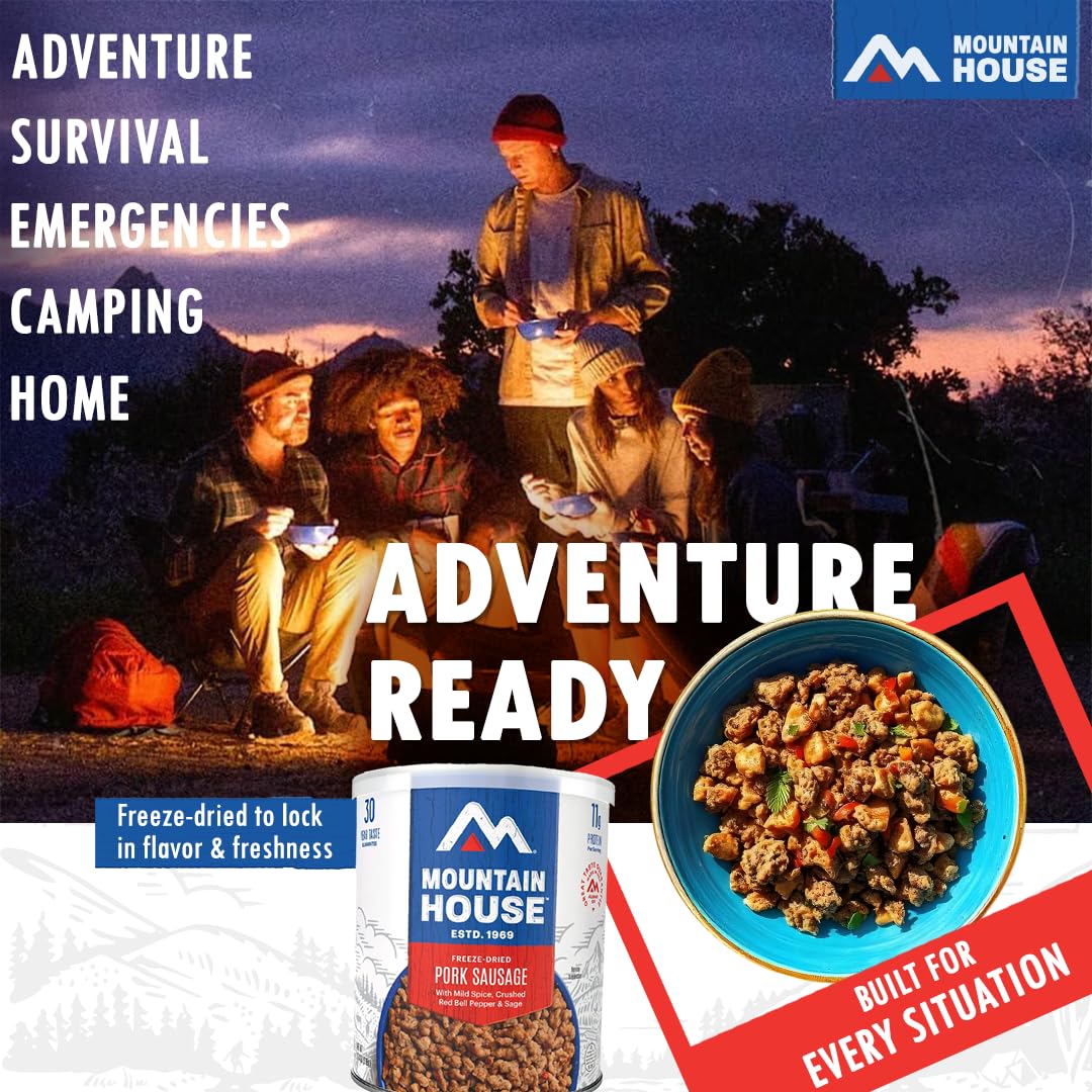 Mountain House Freeze-Dried Pork Sausage #10 Can – Fully Cooked, Ready-to-Eat Emergency Canned Food Supply – High-Protein Survival Meat for Camping, Hiking & Long-Term Food Storage – Made in USA