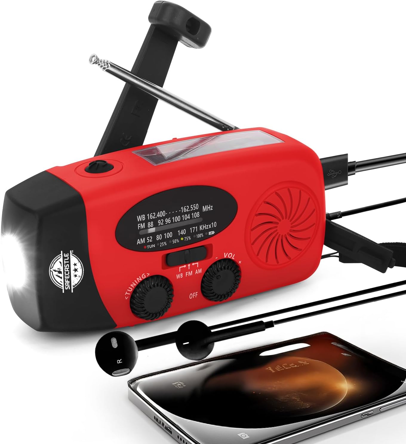 Emergency Weather Radio with AM/FM/NOAA Reception, Hand Crank Operation, LED Flashlight, Portable Radio for Camping & Emergency Preparedness