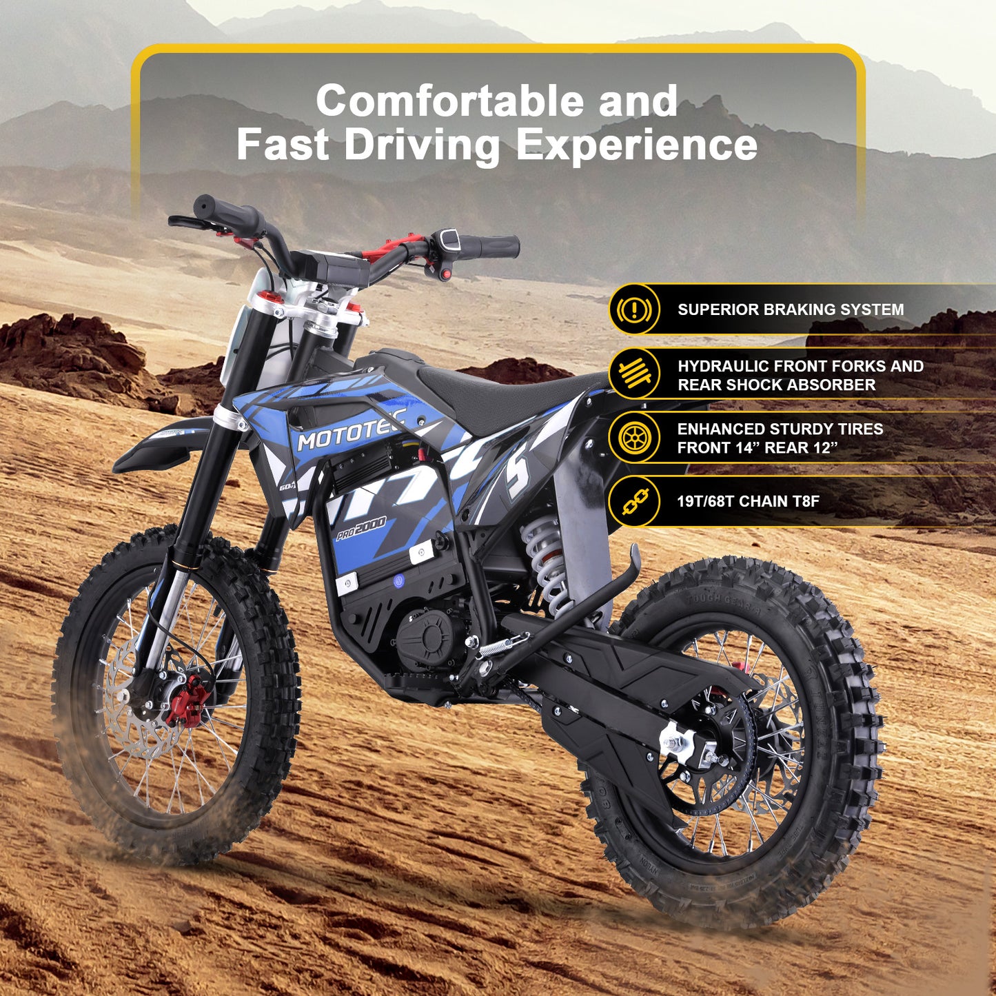 MotoTec 60v 2000w Pro Electric Dirt Bike Lithium