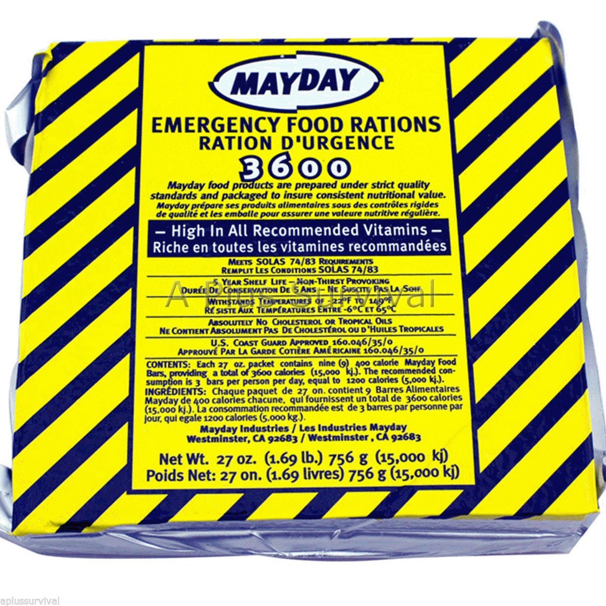 Mayday Emergency Food Rations 3600 Calories- 9 Meals, 3 Days, Bug Out