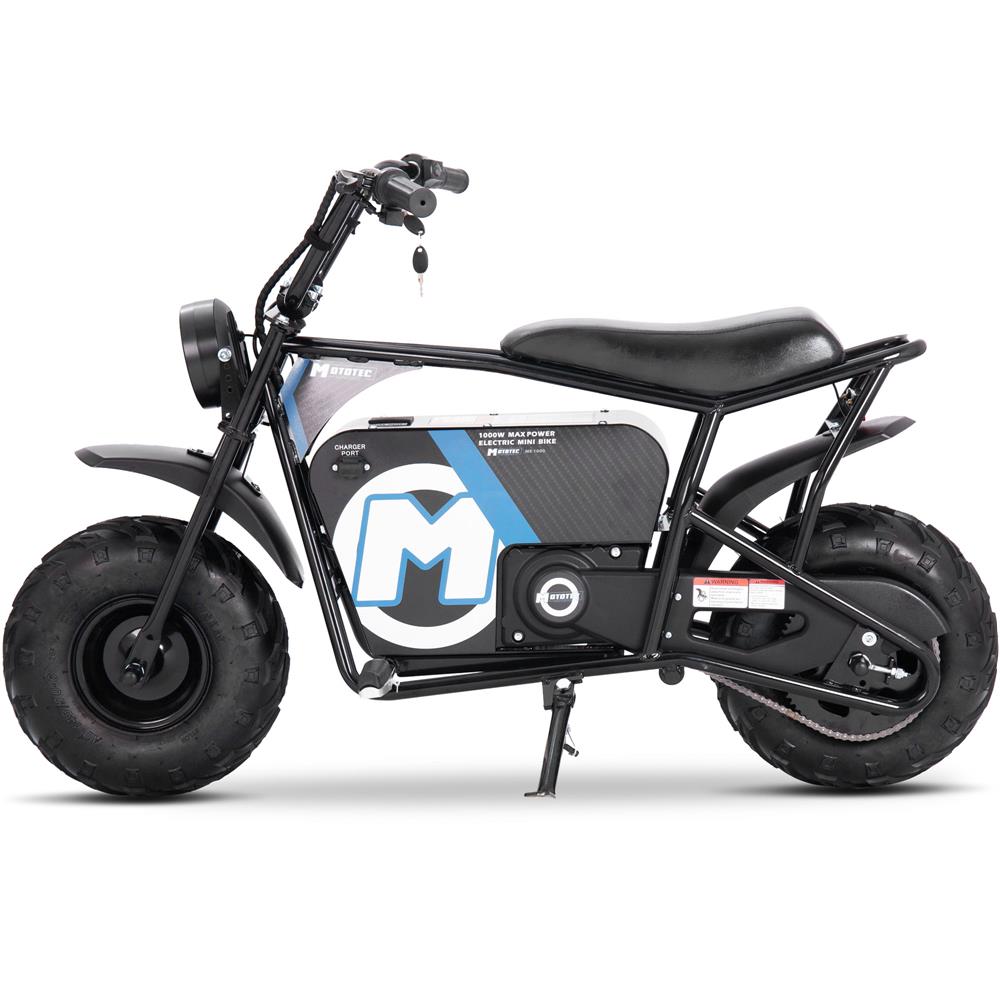 MotoTec 48v 1000w Electric Powered Mini Bike Black, Large