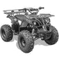 ATV in black color with red accents. It has a powerful engine and rugged tires.