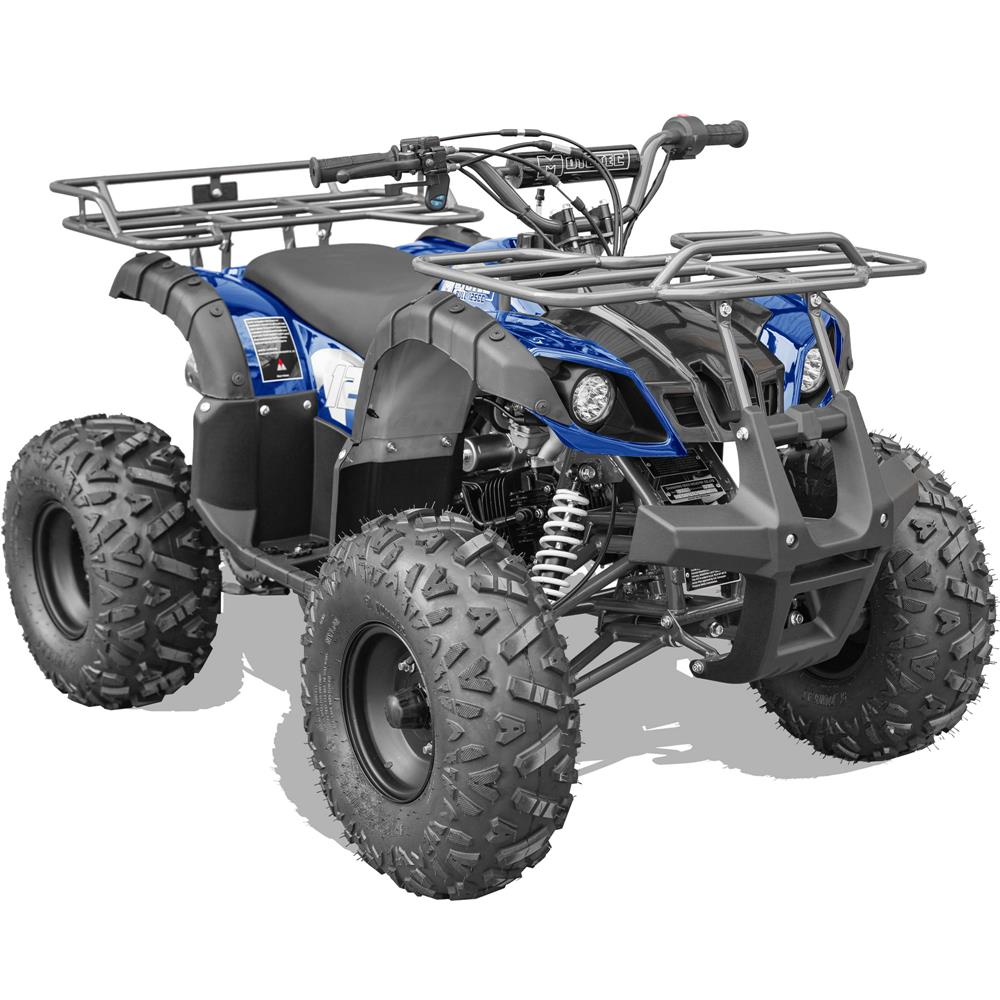 The MotoTec Bull 125cc 4-Stroke Kids Gas ATV Blue's parent remote control kill switch, with the kill switch button clearly visible.