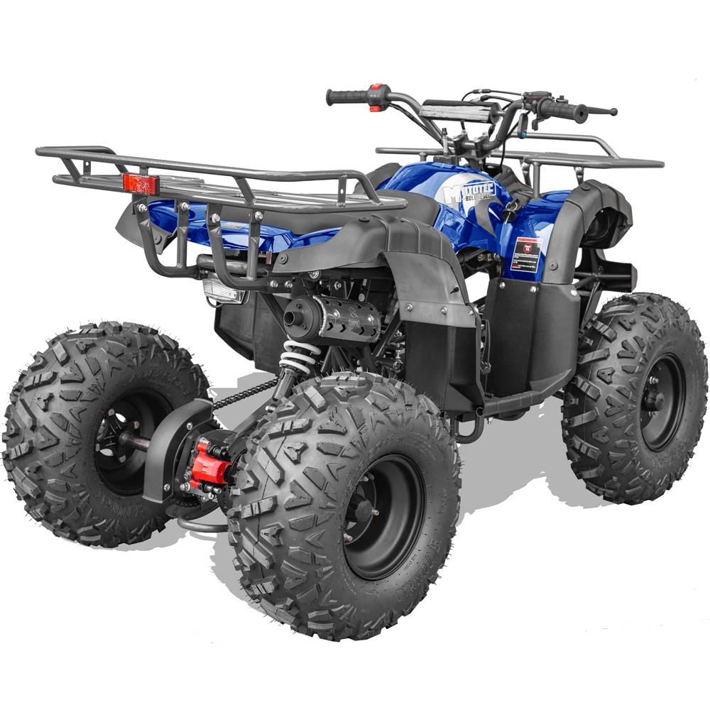 The MotoTec Bull 125cc 4-Stroke Kids Gas ATV Blue's dimensions, showing the length, width, and height.
