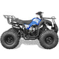 The MotoTec Bull 125cc 4-Stroke Kids Gas ATV Blue's suspension, with the front and rear shocks clearly visible.