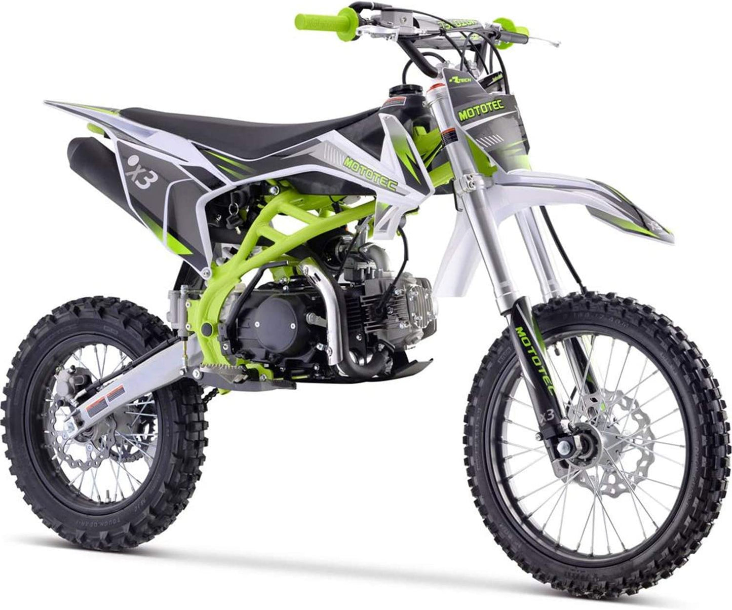 MotoTec X3 125cc 4-Stroke Gas Dirt Bike - Green, 17 Inches