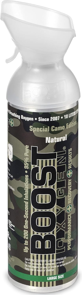 Boost Oxygen Large Natural Aroma Camo 10 Liter Canister | Respiratory Support For Aerobic Recovery Altitude Performance And Health (4 Pack)