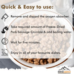 MOUNTAIN ESSENTIALS Freeze-Dried Pork Sausage Crumble – Fully Cooked & Ready to Eat | Traditional Flavor | Premium Quality Everyday Meals, Camping & Emergency Survival Food | 10 Servings | Made in USA thumbnail 4