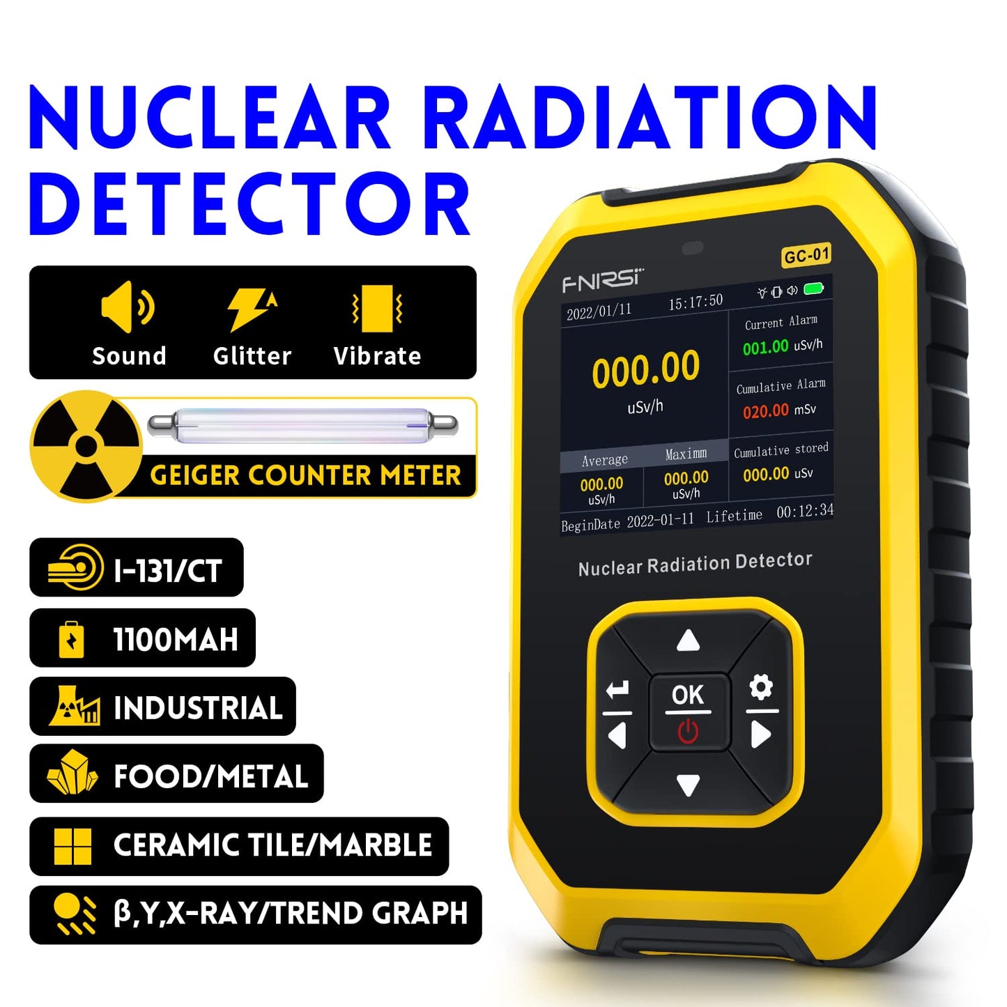 FNIRSI GC-01 Geiger counter Nuclear Radiation Detector - Personal Dosimeter