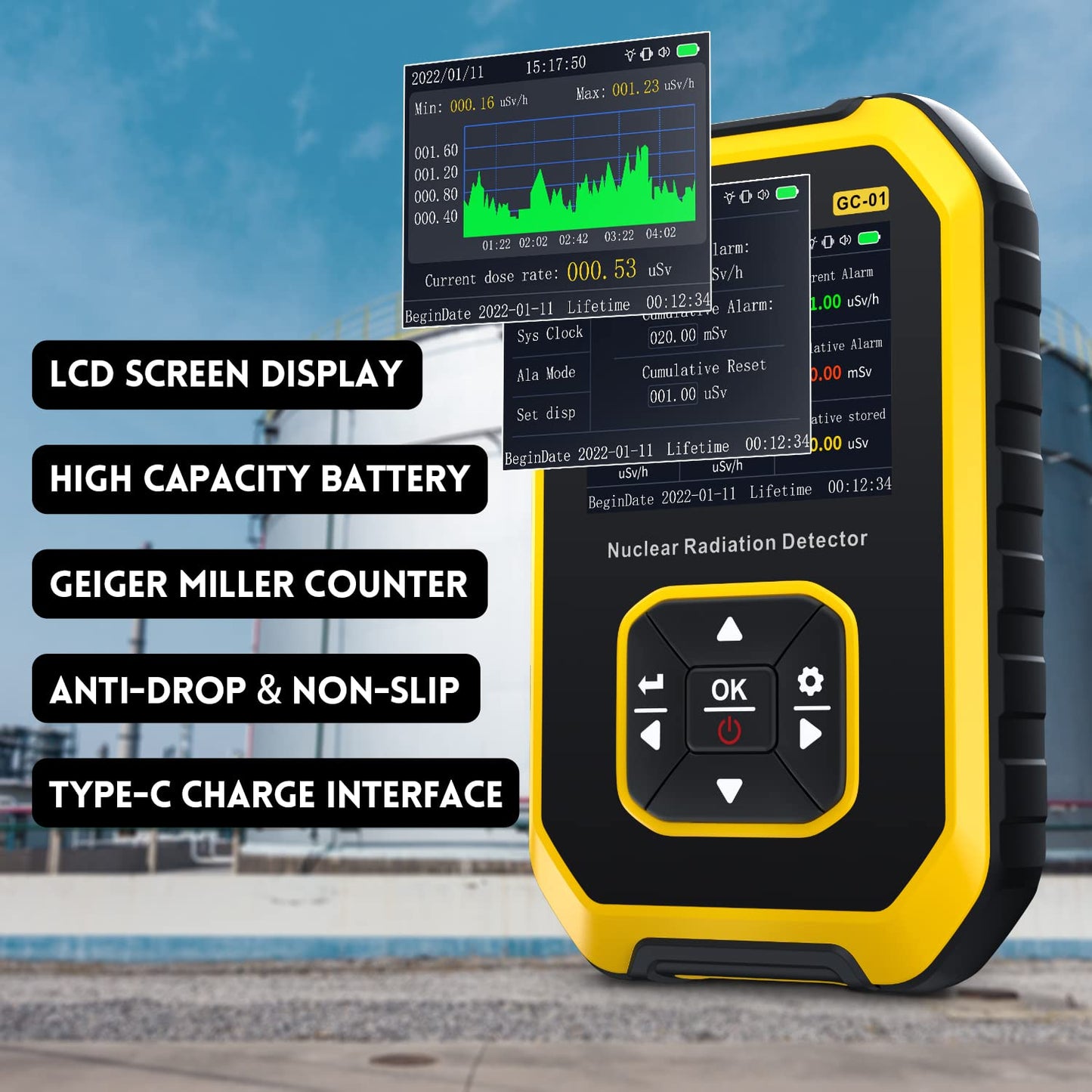 FNIRSI GC-01 Geiger counter Nuclear Radiation Detector - Personal Dosimeter