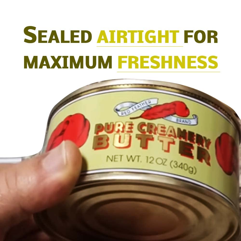 Red Feather Canned Butter A real butter from new Zealand-100% pure no artificial colors or flavors- Hurricane Preparedness Emergency Survival Earthquake Kit (2 Cans/12Oz Each))