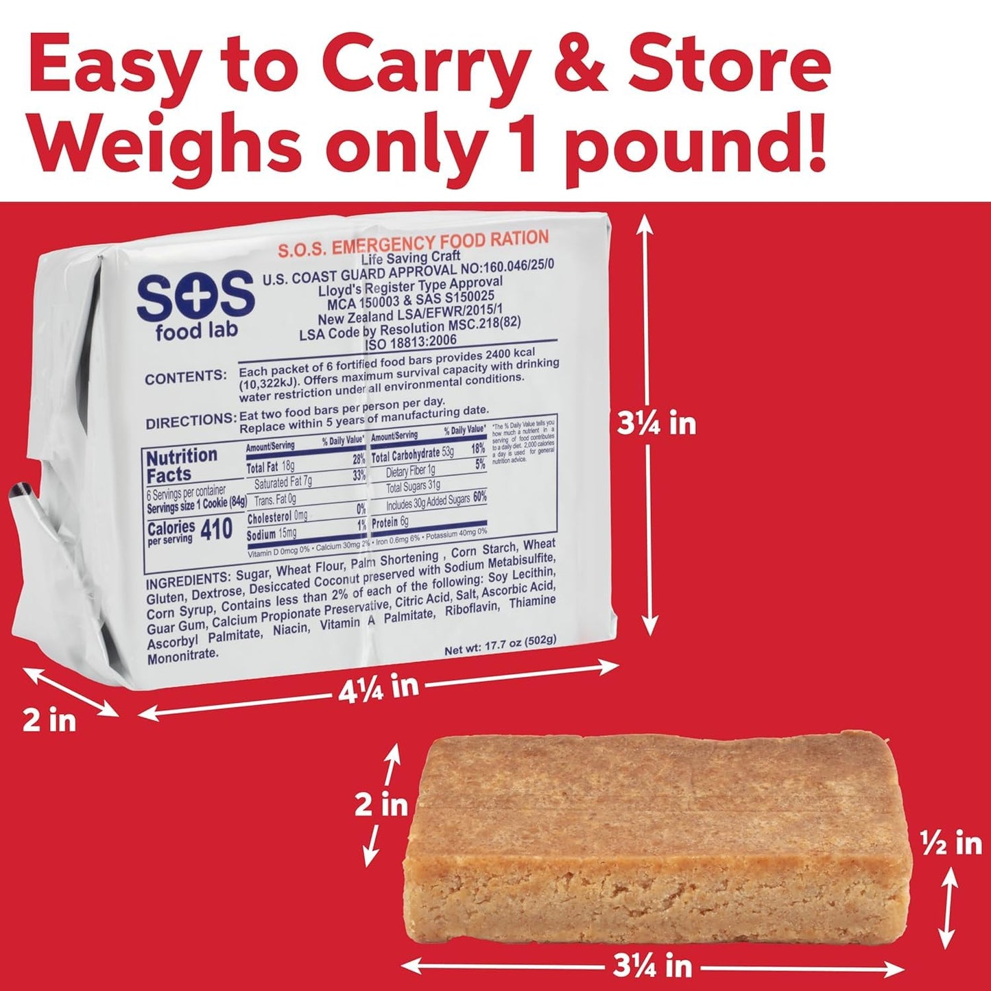 SOS Food Lab 2400 Calorie Emergency Food Bar – Case of 40 | 5-Year Shelf Life, Kosher Certified Survival Rations | High Energy Disaster Preparedness Supply for Camping, Hiking, Emergency Kits & Preppers