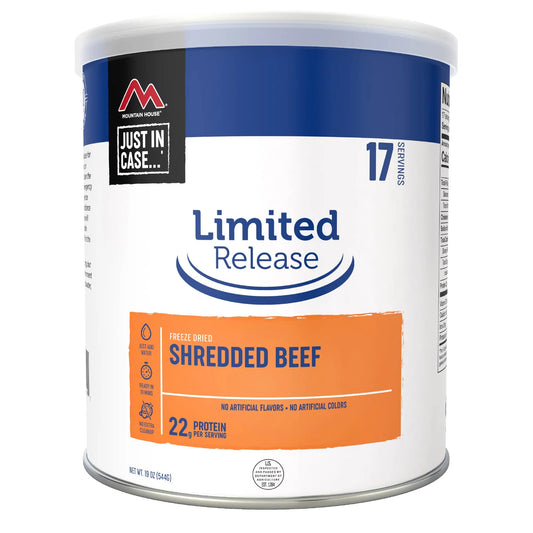 (6 Cans Pack) Mountain House Shredded Beef Limited Edition Freeze Dried Survival Emergency Camping Food Fully Cooked #10 / 17 Servings / Can