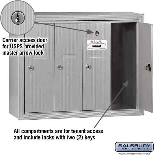 Aluminum Vertical Mailbox by Salsbury Industries - 4 Doors, Surface Mounted, USPS Access (Model 3504ASU)