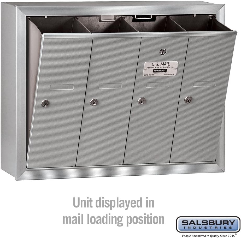 Salsbury Industries Vertical Mailbox - 4 Doors - Aluminum - Surface Mounted - USPS Access (Model 3504ASU)
