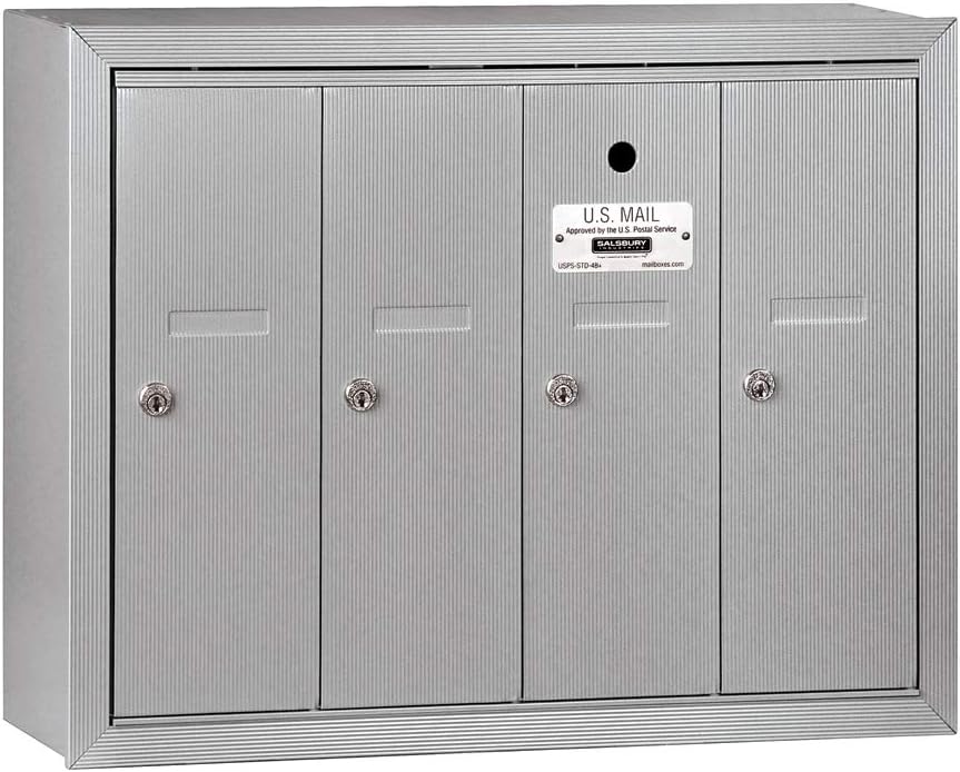 Salsbury Industries Vertical Mailbox - 4 Doors - Aluminum - Surface Mounted - USPS Access (Model 3504ASU)