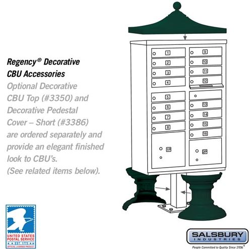 Salsbury 16 Door Cluster Mailbox A Size, USPS Type III Cluster Box Unit, Green - 3316GRN-U