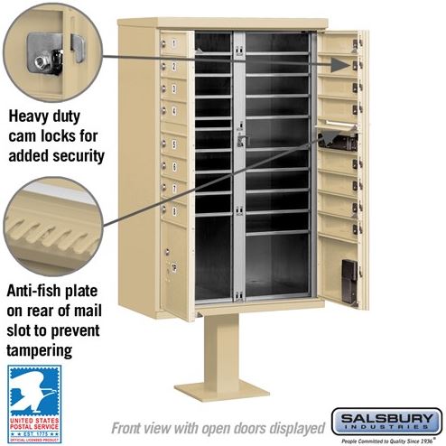 Salsbury 16 Unit Cluster Mailbox A Size Doors Type III - Sandstone - 3316SAN-U