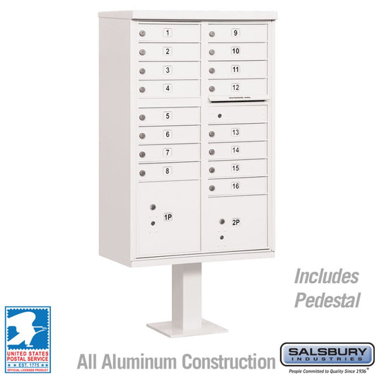 Salsbury Cluster Box Unit with 16 Doors and 2 Parcel Lockers (3316WHT-U) in White with USPS Access – Type III