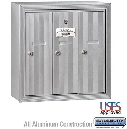 Salsbury Vertical Mailbox - 3 Doors - Aluminum - Surface Mounted - USPS Access - 3503ASU