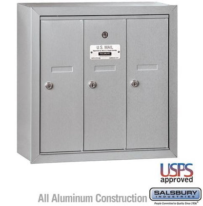 Salsbury Vertical Mailbox - 3 Doors - Aluminum - Surface Mounted - USPS Access - 3503ASU