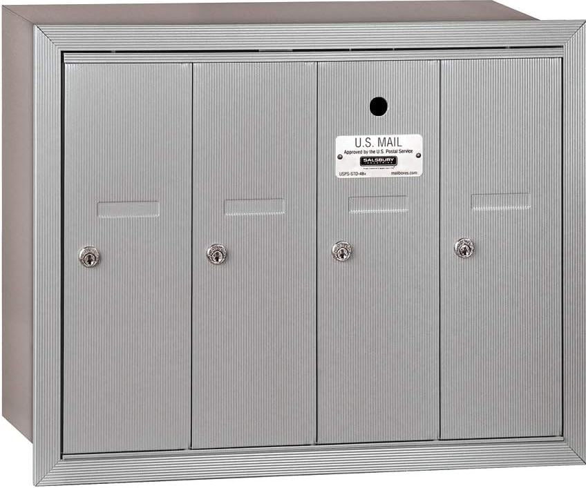 Salsbury 3504ARU Recessed Mounted 4 Door Vertical Mailbox and USPS Access, Aluminum