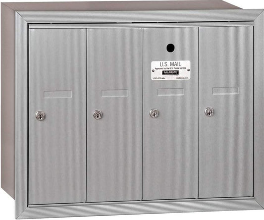 Salsbury 3504ARU Recessed Mounted 4 Door Vertical Mailbox and USPS Access, Aluminum