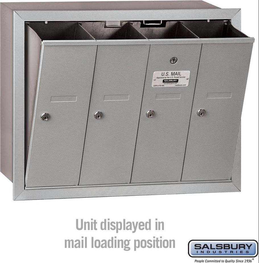 Salsbury Industries 3504ARU Recessed Mounted Vertical Mailbox with 4 Doors and USPS Access, Aluminum