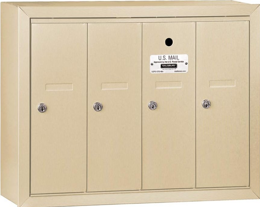 Salsbury Industries 3504SSU Surface Mounted Vertical Mailbox with USPS Access and 4 Doors, Sandstone