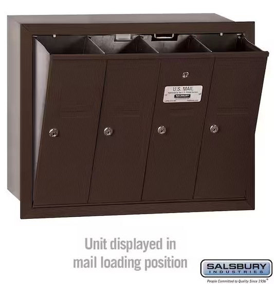 Salsbury Industries 3504ZRU Recessed Mounted Vertical Mailbox with USPS Access and 4 Doors, Bronze