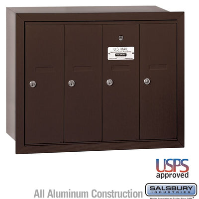 Salsbury Recessed Mounted 4 Door Vertical Mailbox with USPS Access, Bronze - 3504ZRU