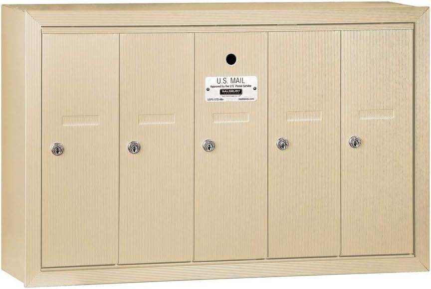 Salsbury Industries 3505SSU Surface Mounted Vertical Mailbox with USPS Access and 5 Doors, Sandstone