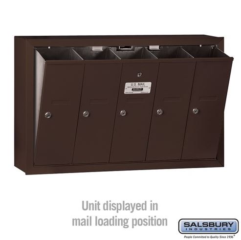 Salsbury Industries 3505ZSU Surface Mounted Vertical Mailbox with USPS Access and 5 Doors, Bronze