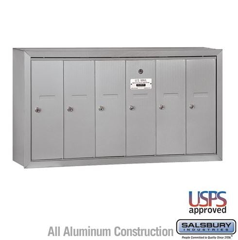 Salsbury Industries 3506ASU Surface Mounted Vertical Mailbox with 6 Doors and USPS Access, Aluminum