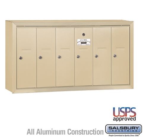 Salsbury Industries 3506SSU Surface Mounted Vertical Mailbox with USPS Access and 6 Doors, Sandstone