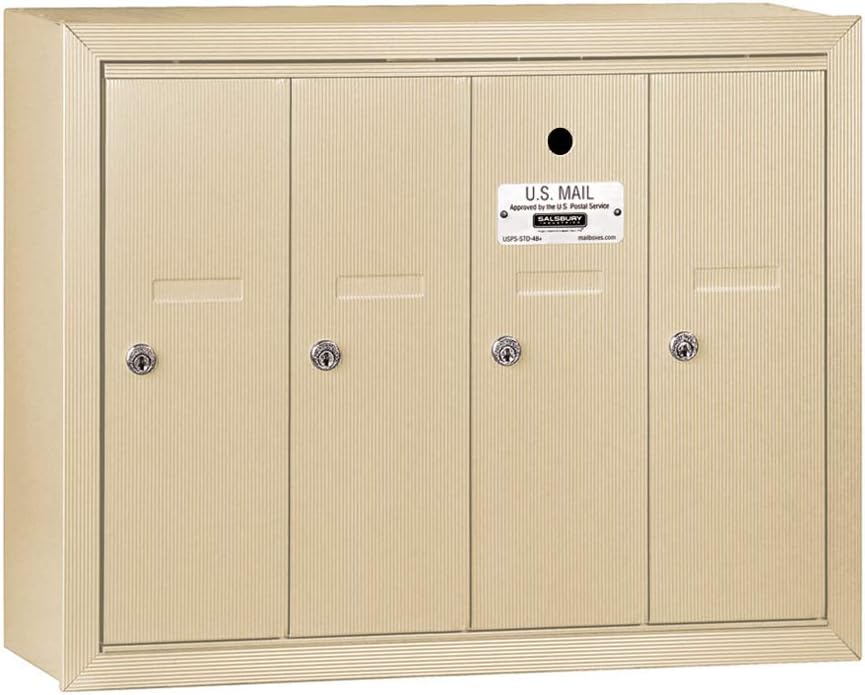 Salsbury Industries Vertical Mailbox - 4 Doors - Aluminum - Surface Mounted - USPS Access (Model 3504ASU)