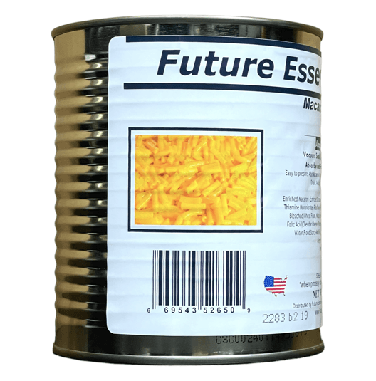 Future Essentials canned Macaroni and Cheese Each #2.5 / 14 oz. can contains 6 servings which is the equivalent to 2 boxes of Mac & Cheese.