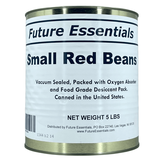 Future Essentials Small Red Beans are packed in a #10 can, which contains 5 pounds of beans. The beans are sealed in an oxygen and moisture free environment, which gives them a shelf life of 30 years.