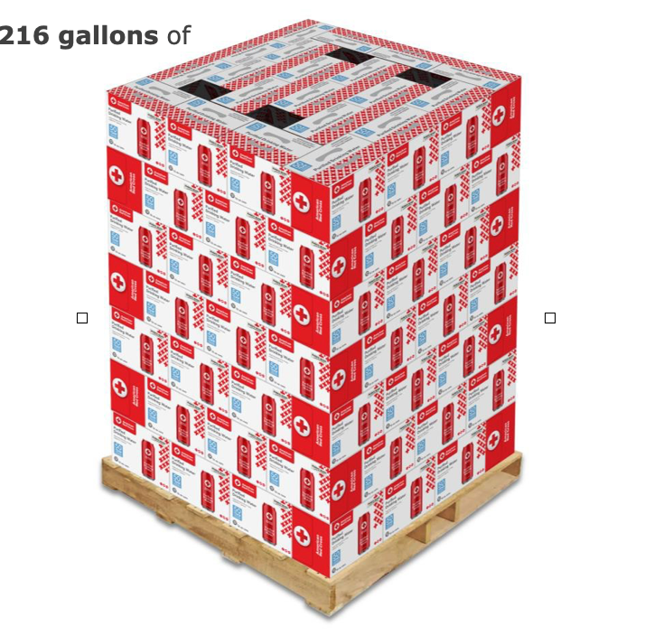 American Red Cross Water Pallet of 144 cases, each case 12 Cans - 16oz, 50 year shelf life