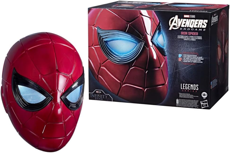 Spider-Man Marvel Legends Series Iron Spider Electronic Helmet with Glowing Eyes, 6 Light Settings and Adjustable Fit, Red