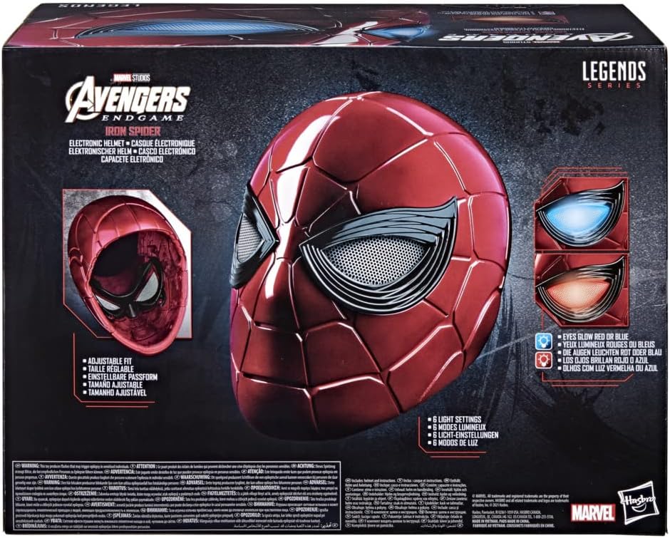 Spider-Man Marvel Legends Series Iron Spider Electronic Helmet with Glowing Eyes, 6 Light Settings and Adjustable Fit, Red