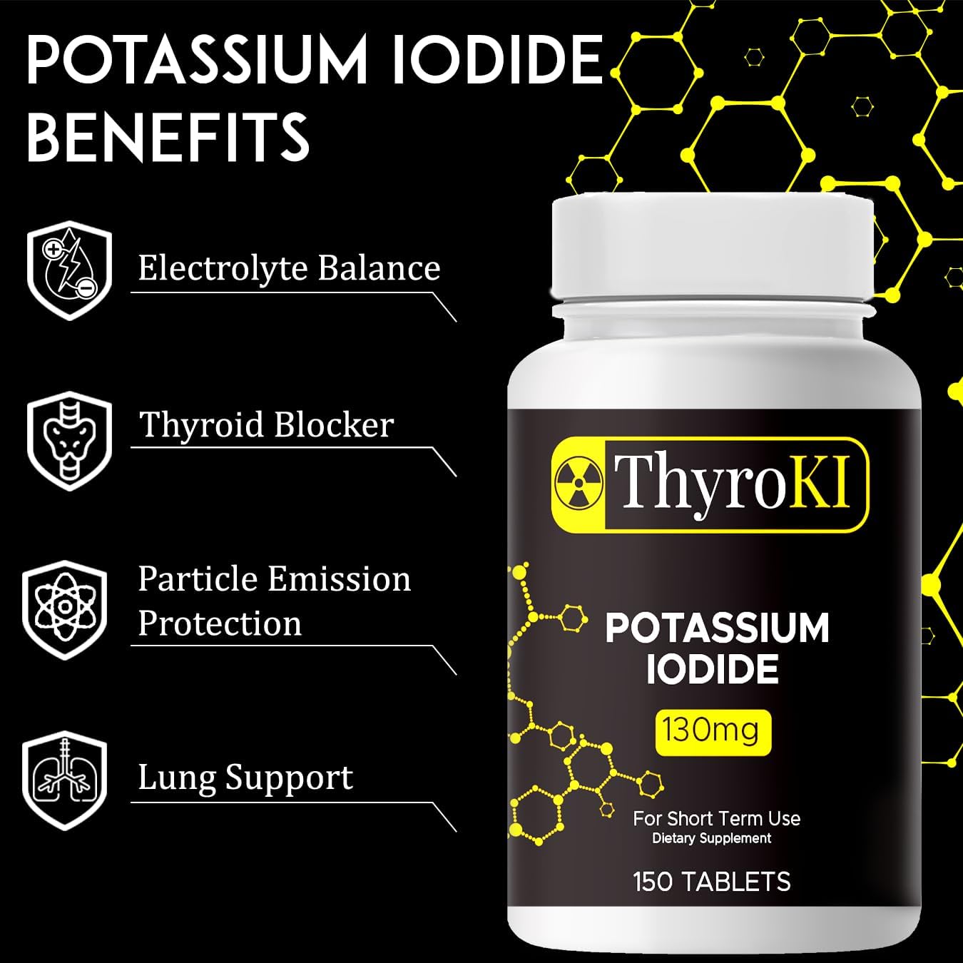 ThyroKI Potassium Iodide Non-GMO Fast Dissolving Tablets 130 mg (150 Tablets) Ki Pills Iodine Tablets