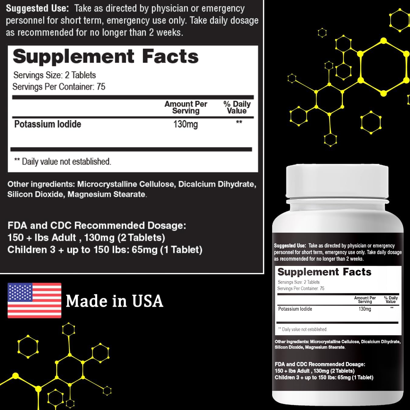 ThyroKI iosat Potassium Iodide Tablets Non-GMO Fast Dissolving Tablets 130 mg (150 Tablets)
