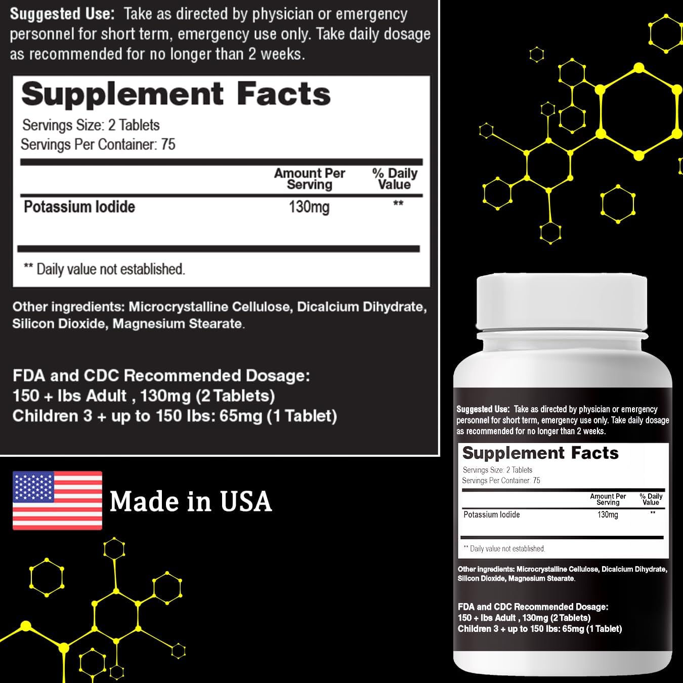 ThyroKI Potassium Iodide Non-GMO Fast Dissolving Tablets 130 mg (150 Tablets) Ki Pills Iodine Tablets