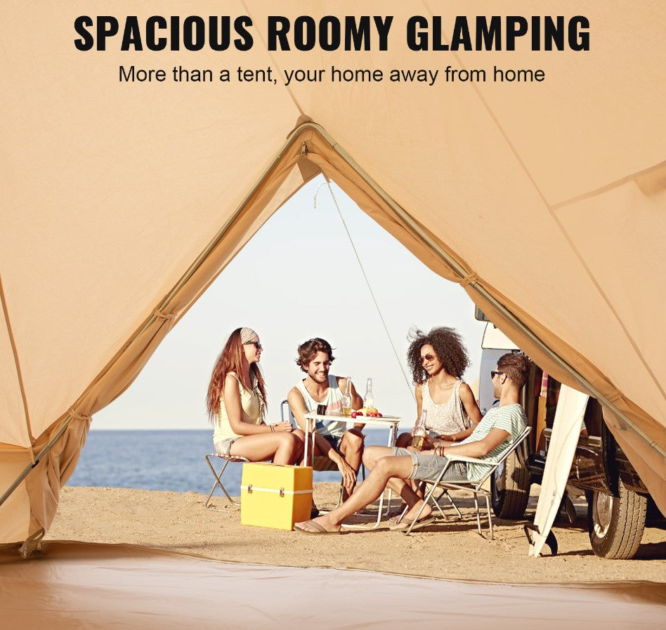 VEVOR Canvas Bell Tent, 4 Seasons Breathable 100% Cotton Canvas Yurt Tent - w/Stove Jack, Luxury Glamping Tent Waterproof Canvas Tents for Family Camping Outdoor Hunting Party
